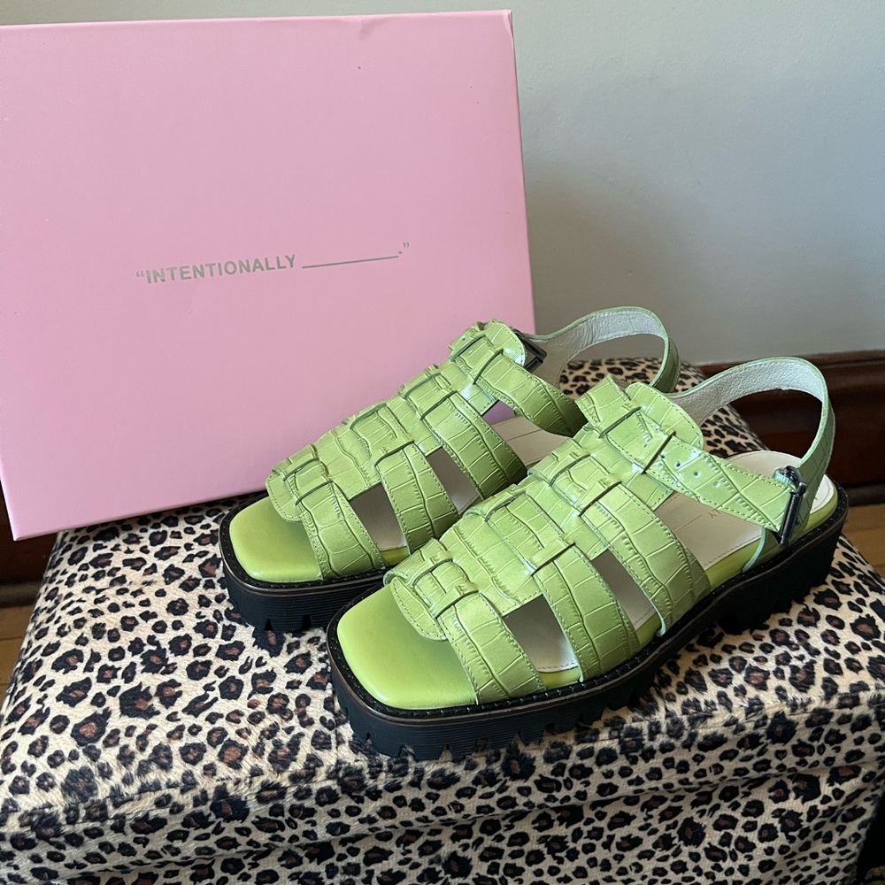 NEW IN BOX | INTENTIONALLY BLANK 🍏 Green leather croc slingback sandals size 8